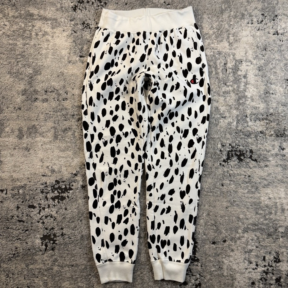 Champion Reverse Weave Sweatpants Women Medium White Black Spots Dalmation Print